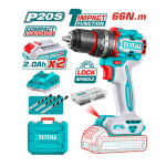 Taladro Percutor Inalmbrico 20V Brushless 66Nm + 2 Baterias + 47 Accesorios TIDLI20668 Total - Imagen 2