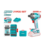 Atornillador de Impacto Inalambrico 20V 285nm + 2 baterias 4.0 ah + set puntas de impacto TOSLI240966 Total