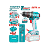 Taladro Atornillador Percutor Inalambrico Brushless Torque 86nm + 2 baterias TIDLI20868 Total