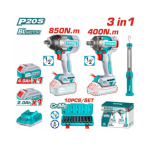 Kit Llave de Impacto Inalambrica 400nm y 850nm + Dados + Lampara + 2 Baterias TOSLI241195