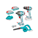 Kit Taladro Percutor + Atornillador de Impacto + Soplador Inalambrico TOSLI250182 Total