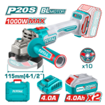 Esmeril Angular inalambrico 20V 115mm 1000W + 2 Baterias TAGLI271532 Total