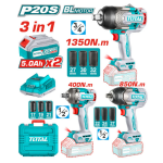 Kit 3 Llaves de Impacto Inalámbrica 400Nm + 850Nm + 1350Nm 20V TOSLI250386 Total