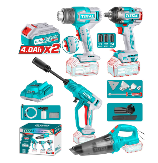 Captura de pantalla 2026-01-29 162845 Kit Llave Impacto + Pistola de Calor + Hidrolavadora + Aspiradora Inalambrico 20V TOSLI250208 Total - Imagen 1