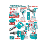 Kit Inalambrico Taladro + Lampara + Soplador + Rotomartillo + Demoledor TOSLI251083 Total