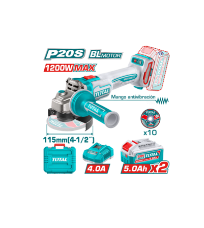 Captura de pantalla 2026-04-06 153331 Esmeril Angular Inalambrico 20V 1200W + 2 Baterias TAGLI2120252 Total - Imagen 1