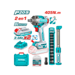 Llave Impacto 405Nm 20v 1/2 + Linterna + 2 Baterías + Dados TOSLI23056 Total7